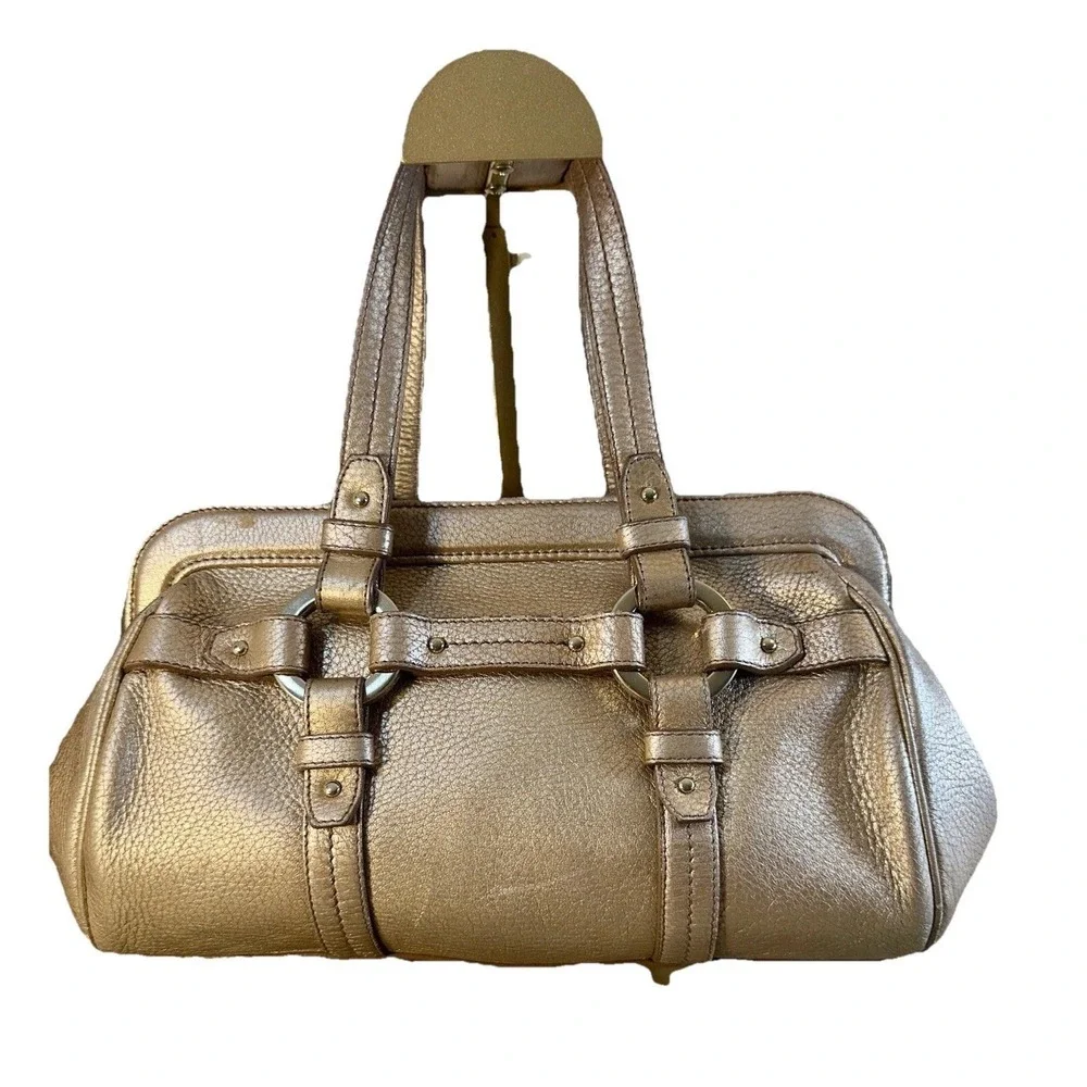 BALLY metallic Rose Gold Genuine Leather Shoulder Hobo Bag Purse Rare